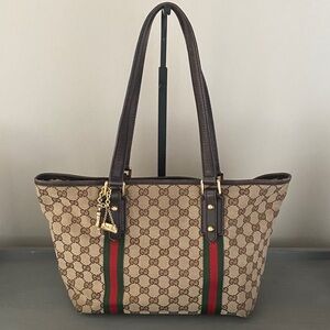 Gucci Jolicoeir Sherry Line GG Canvas Tote Bag with Bag Charms